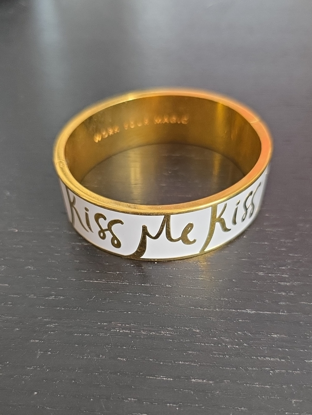 Kate Spade White and Gold "Kiss Me" Enamel Bangle